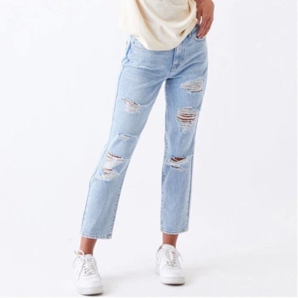 PacSun Denim - PacSun Light Washed Raw Hem Ripped Mom Jeans
